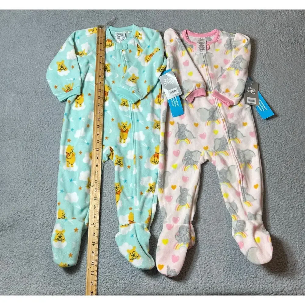Disney Sleepwear Toddler 18-24M 2 Pack Green Pink Pooh Dumbo Long‎ Sleeve NEW